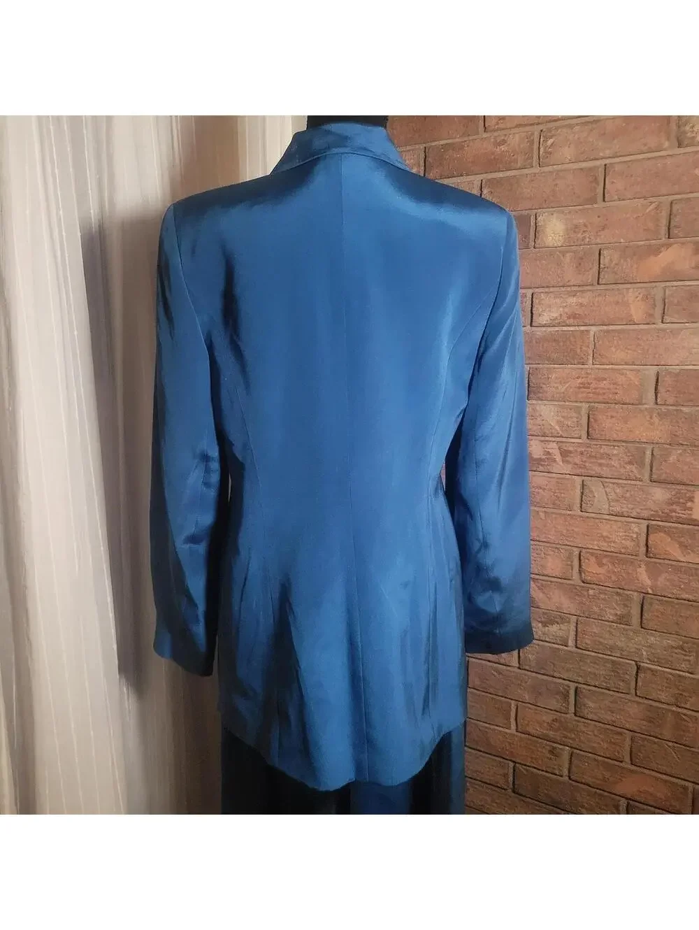 Vintage Due Per Due 100% Silk Saphire Blue Shirt Suit Professional Career - Sz 8